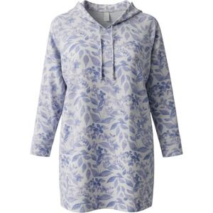 Chicos Purple Blue Botanical Leaf Print Hooded Pullover Top Size 3 Large XL